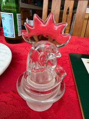 Vintage Stunning HEISEY Glass ROOSTER Crystal COCKTAIL SHAKER STRAINER STOPPER